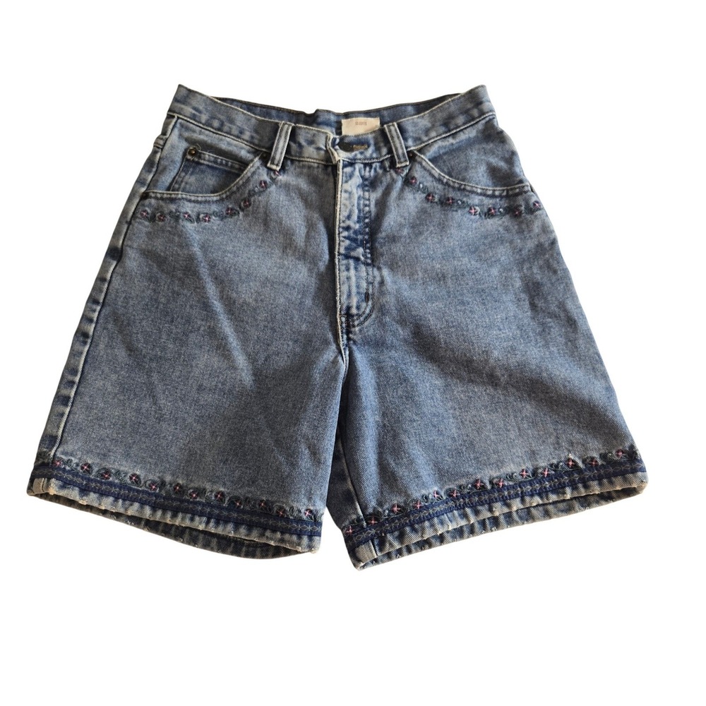 Vintage Northern Denim Embroidered Flower Jean Shorts‎ Women Size 7/8 faded blue